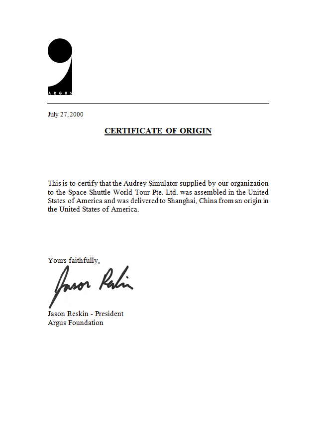 certificate of origin